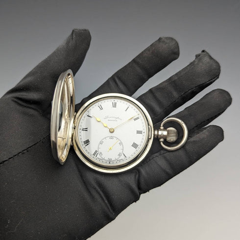 1943 British Bravingtons Renown pocket watch pure silver half hunter refurbished working well